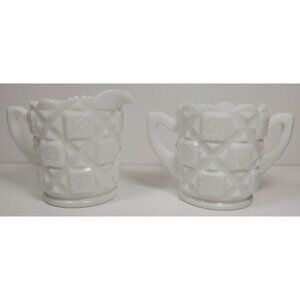 VTG Westmoreland White Milk Glass Flared Top Quilt Creamer and Sugar Bowl Set